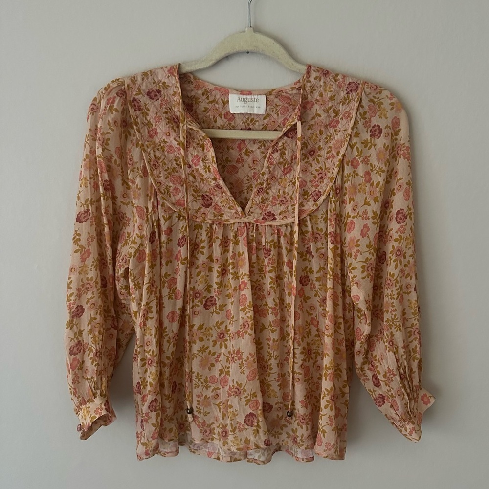 Auguste the Label Boho Floral Flowy Blouse In Peach Pink XXS